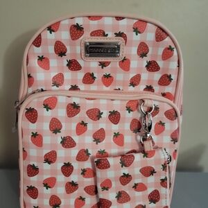 Strawberry Print Backpack with Pouch